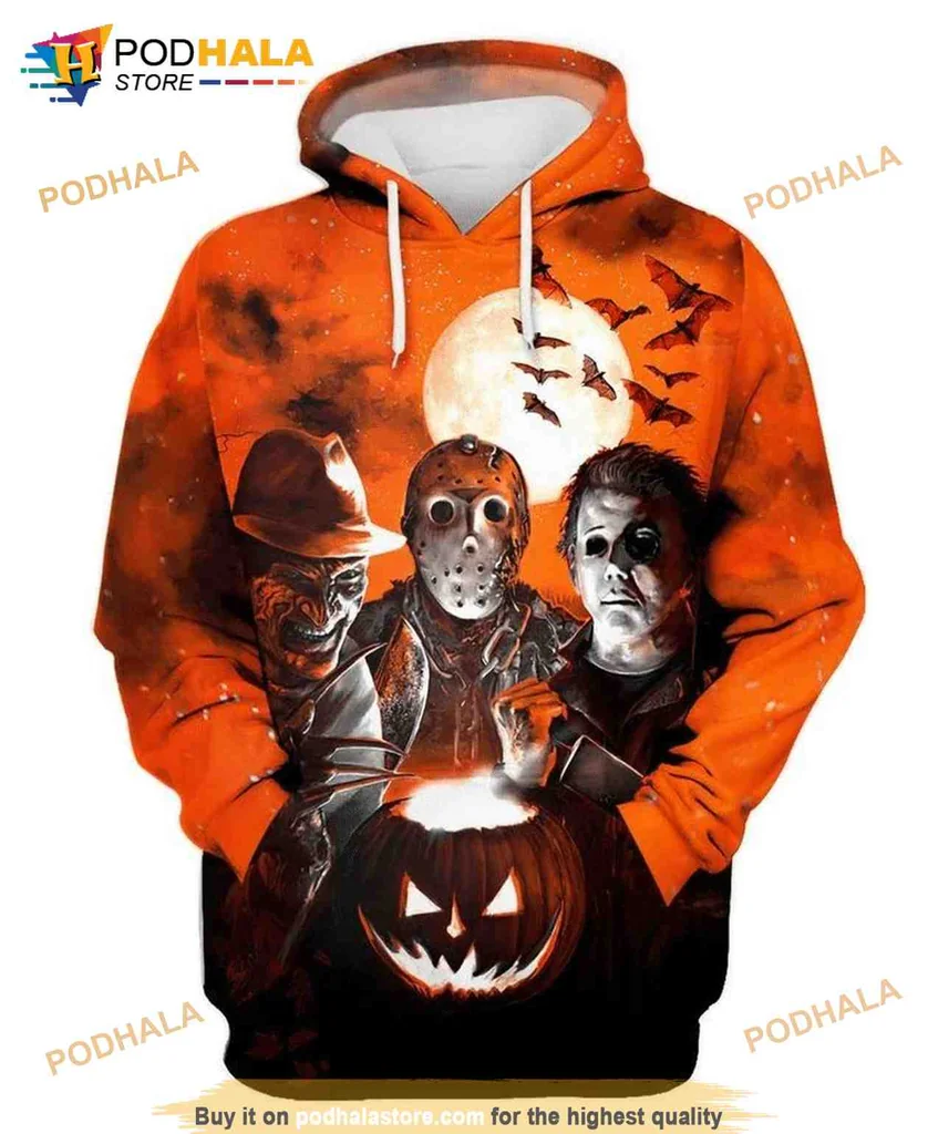 Spooky Jason Voorhees Halloween 3d Hoodie With Pumpkin And Moon Design