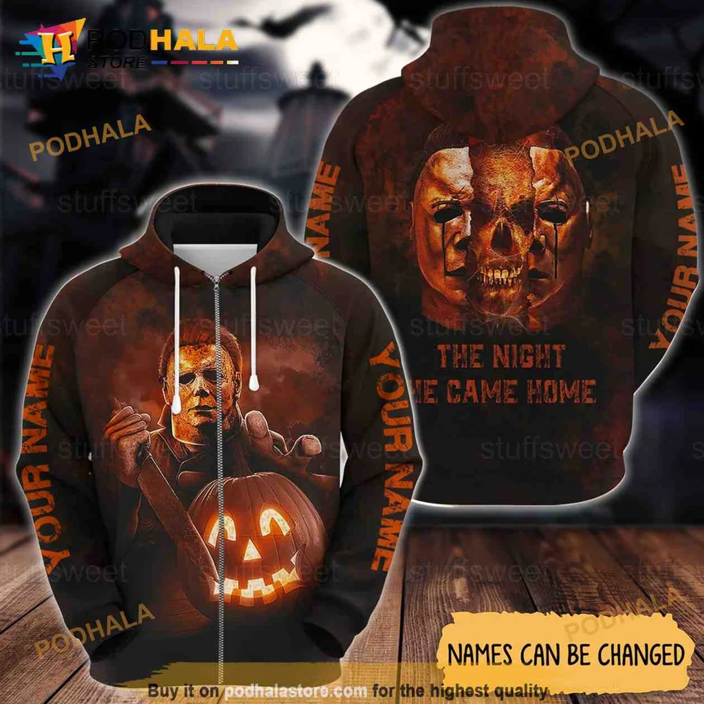 Spooky Michael Myers Pumpkin All Over Print Hoodie, Chilling Horror Character Design Spooky Michael Myers Pumpkin All Over Print Hoodie, Chilling Horror Character Design