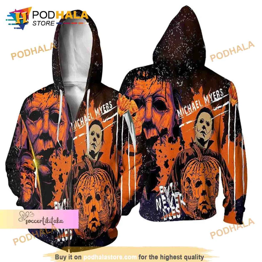 Spooky Michael Myers Pumpkin All Over Print Hoodie With Eerie Halloween Design Spooky Michael Myers Pumpkin All Over Print Hoodie With Eerie Halloween Design