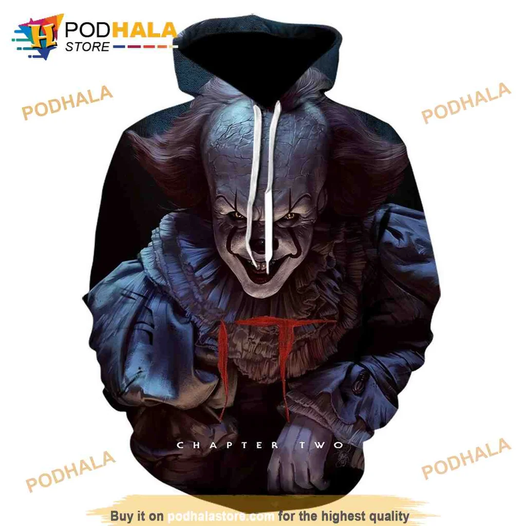 Spooky Pennywise It Horror 3d Hoodie Featuring Sinister Character Design