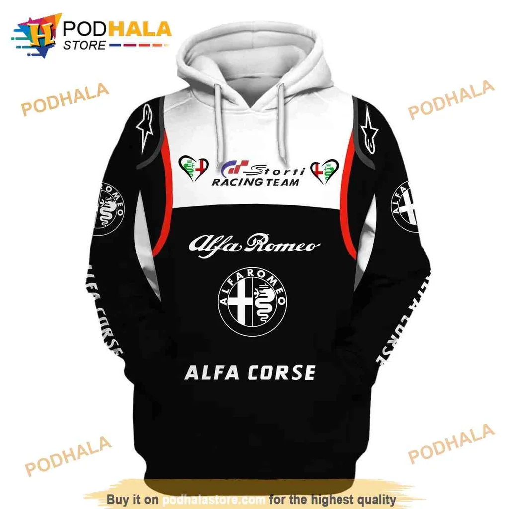 Sporty Alfa Romeo Racing Team 3d Hoodie With Bold Logos And Graphics