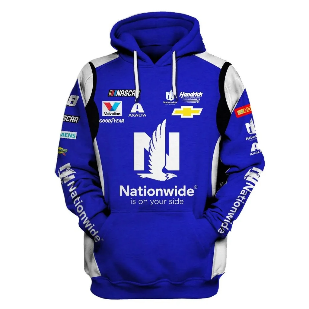 Sporty Blue Nationwide Racing 3d Hoodie With Eagle Logo Design
