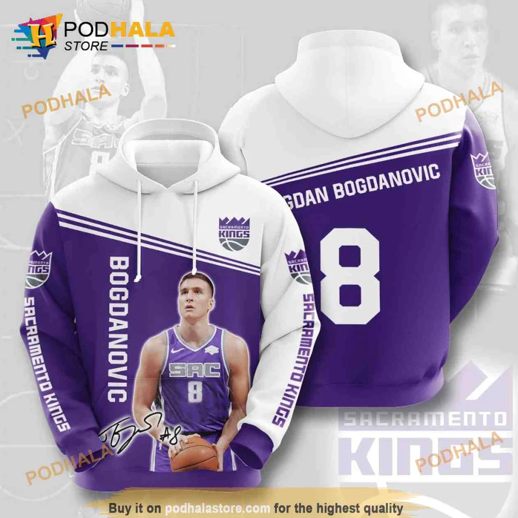 Sporty Bogdan Bogdanovic Sacramento Kings 3d Hoodie With Player Number 8