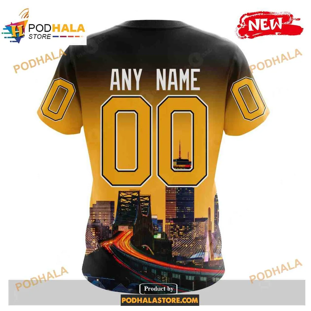 Sporty Boston Bruins Cityscape 3D Print Hoodie With Iconic Logo And Sunset Design Sporty Boston Bruins Cityscape 3D Print Hoodie With Iconic Logo And Sunset Design