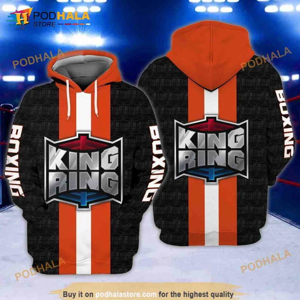 Sporty Boxing King Ring 3d Hoodie With Bold Red And Black Design