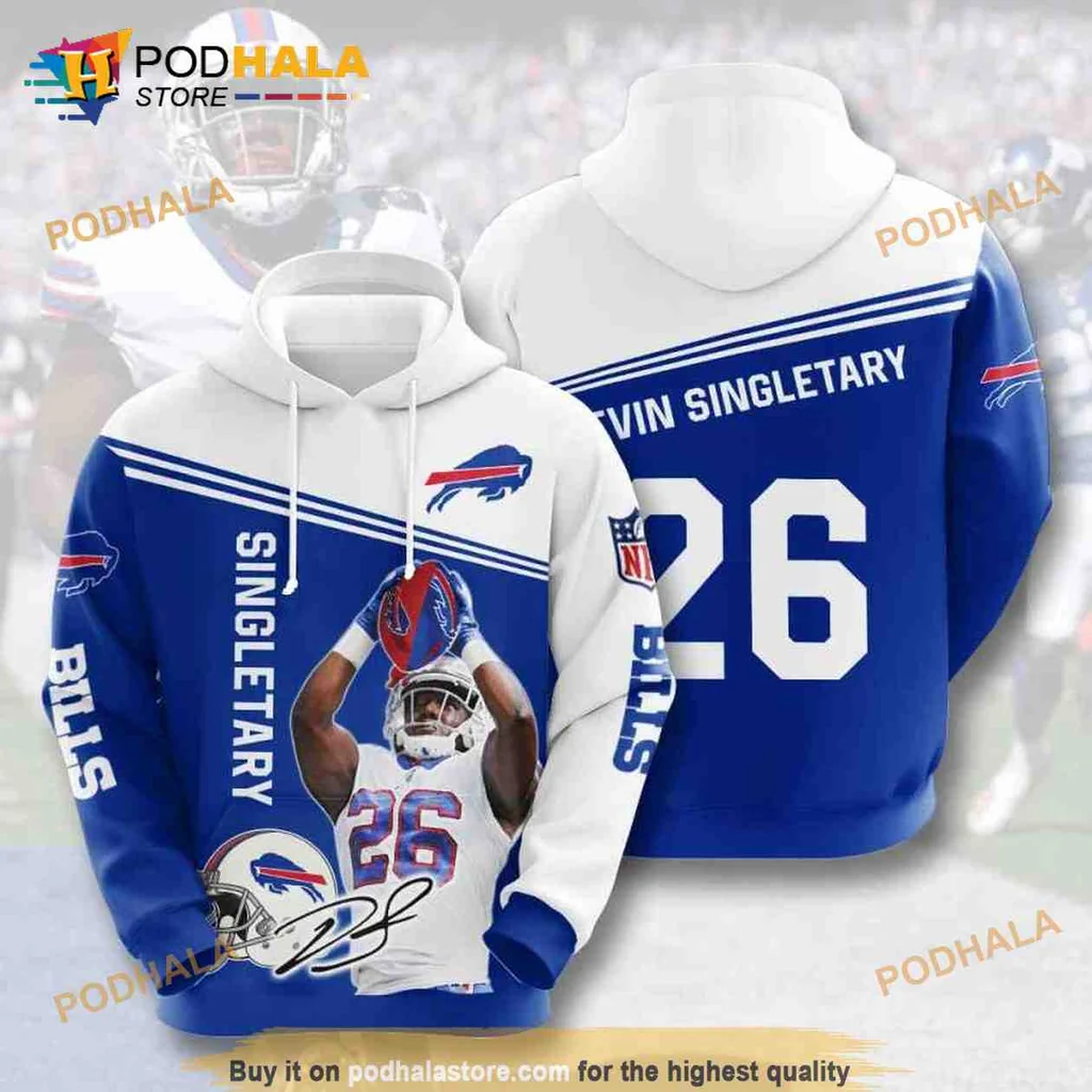Sporty Buffalo Bills Devin Singletary 3d Hoodie Featuring Player Action Design