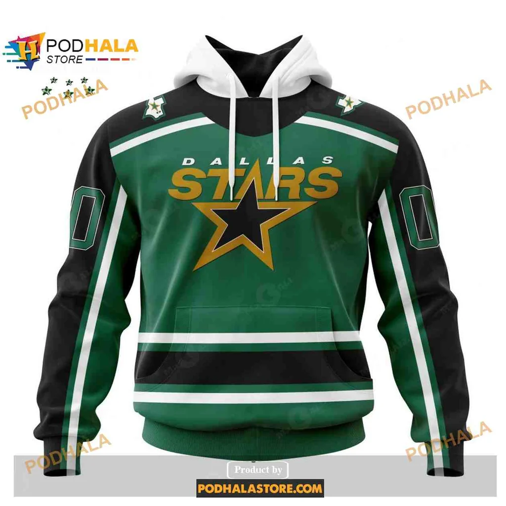 Sporty Dallas Stars 3d Hoodie With Bold Golden Letters And Striped Sleeves
