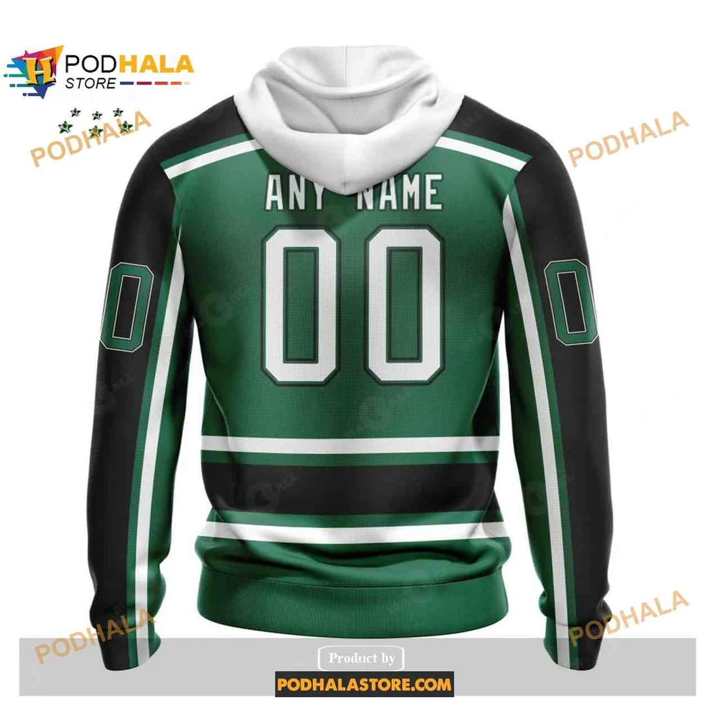 Sporty Dallas Stars All Over Print Hoodie With Bold Golden Letters And Striped Sleeves Sporty Dallas Stars All Over Print Hoodie With Bold Golden Letters And Striped Sleeves
