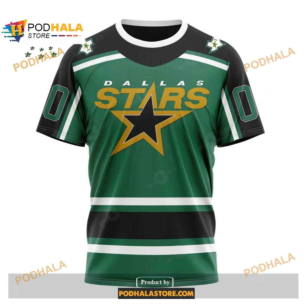 Sporty Dallas Stars AOP Hoodie With Bold Golden Letters And Striped Sleeves Sporty Dallas Stars AOP Hoodie With Bold Golden Letters And Striped Sleeves