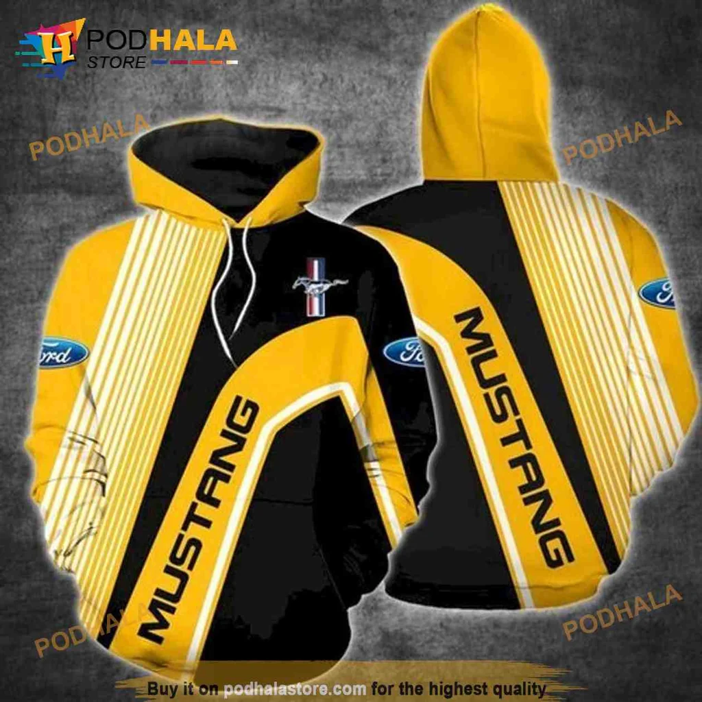 Sporty Ford Mustang 3d Hoodie With Bold Diagonal Stripes Design