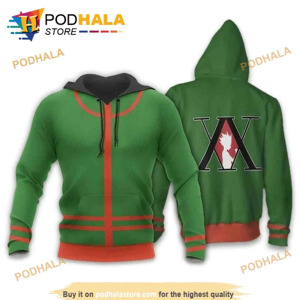 Sporty Gon Freecss 3d Hoodie With Bold X And Maple Leaf Design