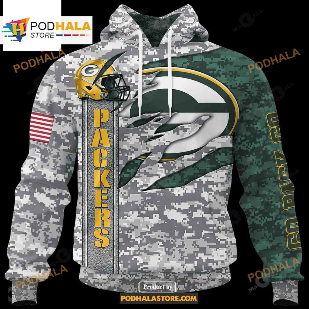 Sporty Green Bay Packers 3d Hoodie With Camouflage And Bold Logo