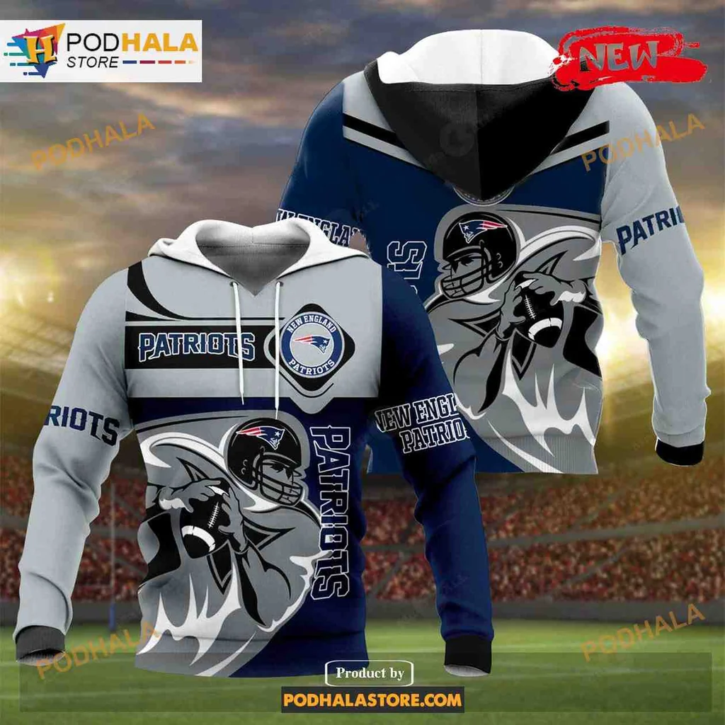 Sporty New England Patriots 3d Hoodie Featuring Dynamic Football Player Design