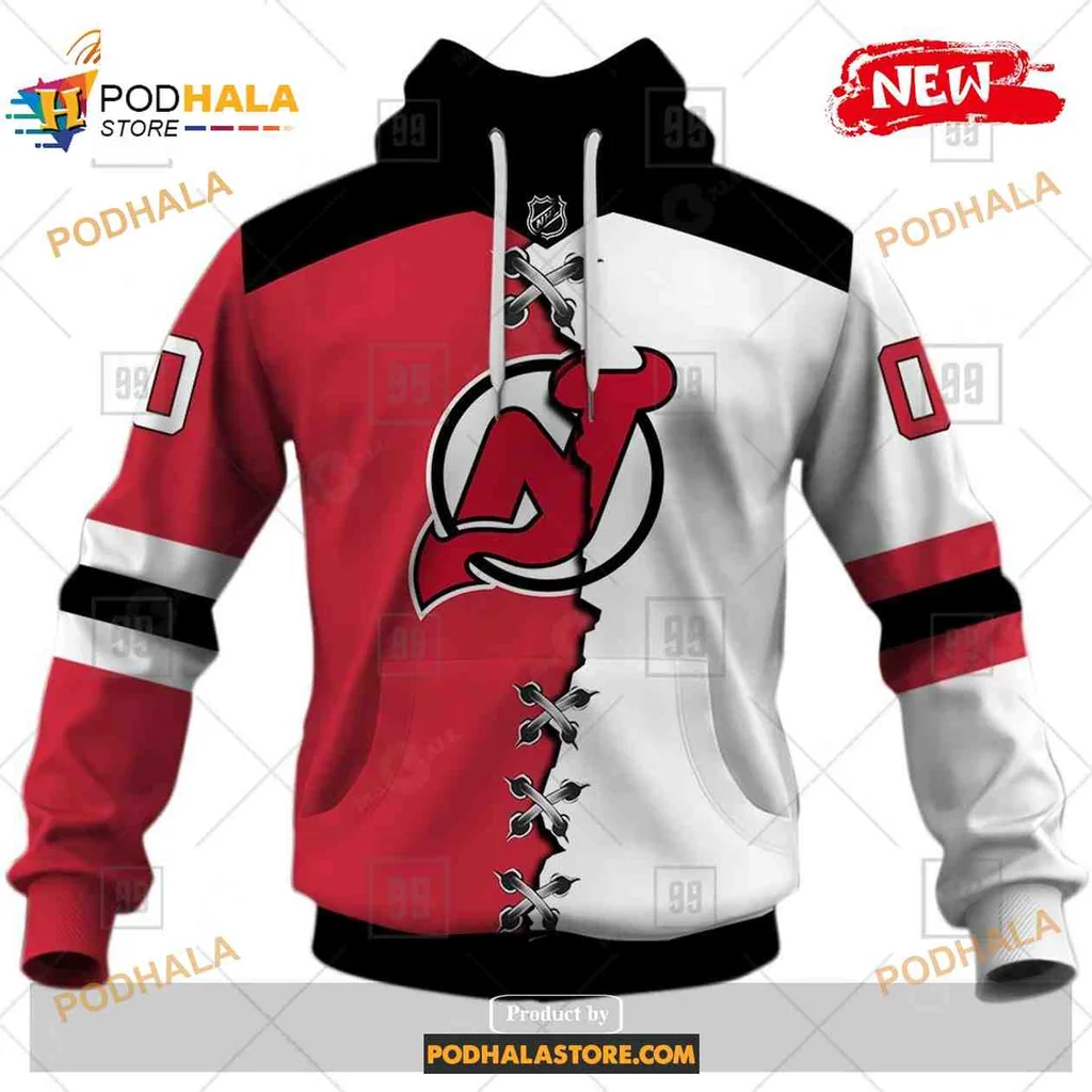 Sporty New Jersey Devils 3d Hoodie Featuring Bold Red And White Design