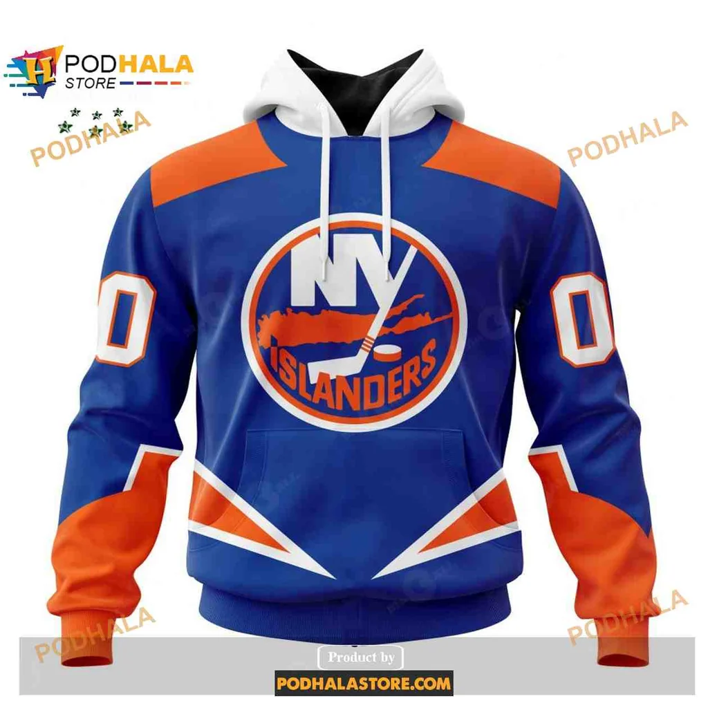 Sporty New York Islanders 3d Hoodie With Bold Orange Accents