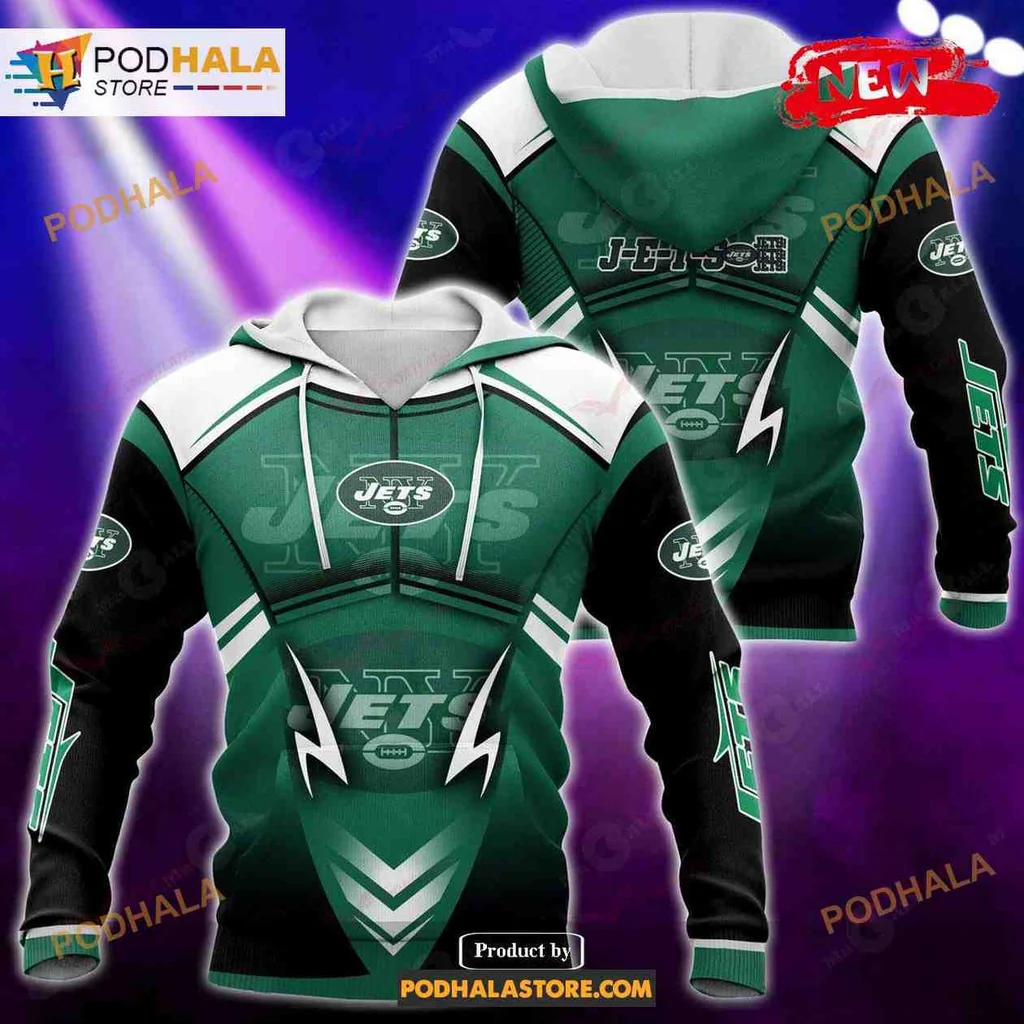 Sporty New York Jets 3d Hoodie With Bold Team Logo And Dynamic Graphics