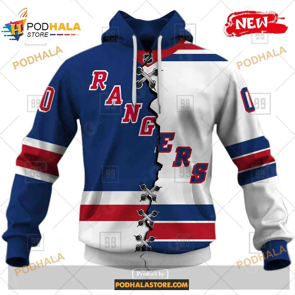 Sporty New York Rangers 3d Hoodie With Bold Red Rangers Text And Stripes