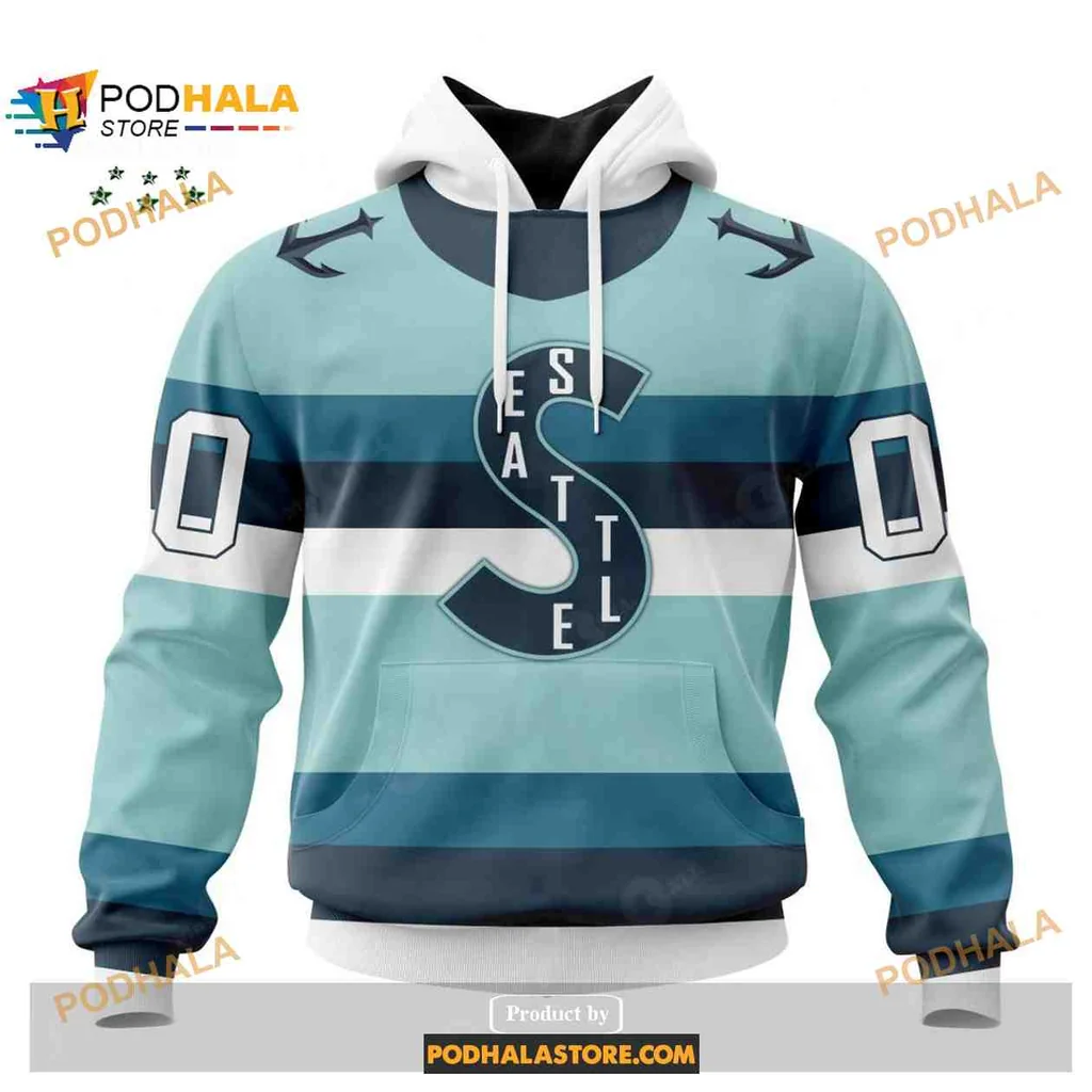 Sporty Seattle Kraken 3d Hoodie With Large Letter S And Striped Design
