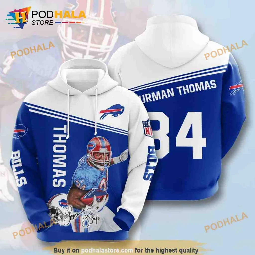 Sporty Thurman Thomas Buffalo Bills 3d Hoodie Featuring Player Illustration