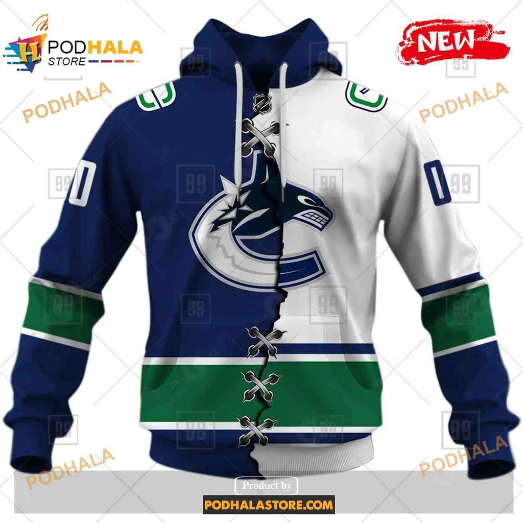 Sporty Vancouver Canucks 3d Hoodie With Split Design And Team Logo