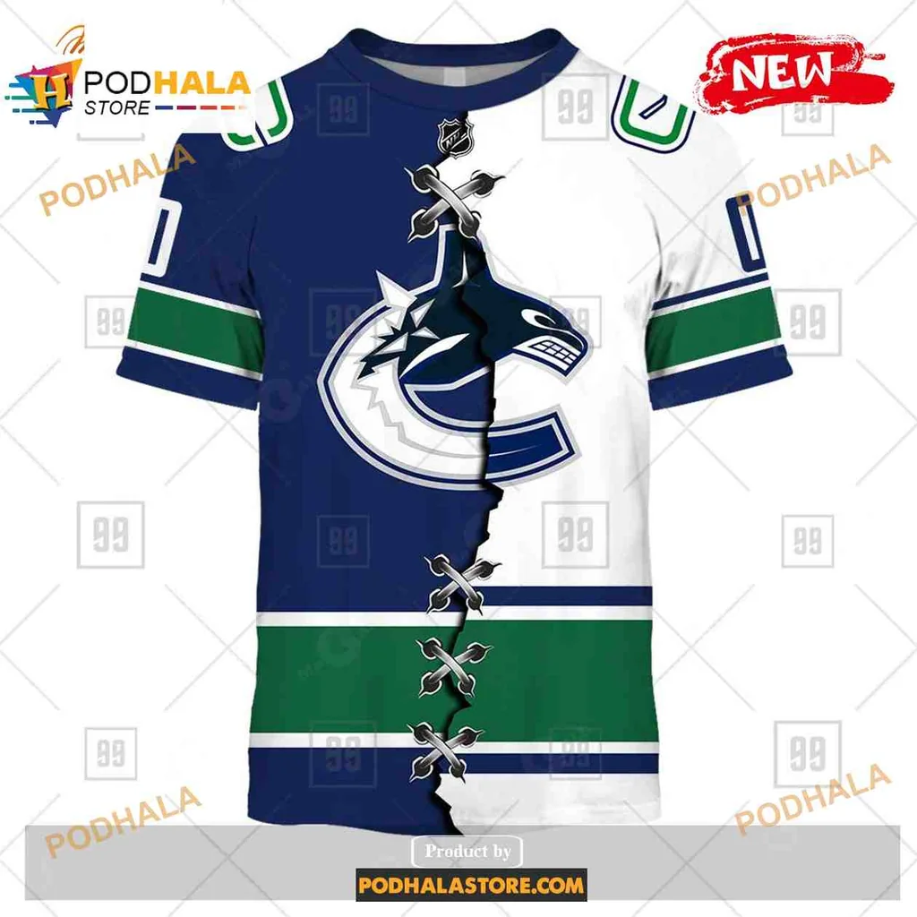 Sporty Vancouver Canucks All Over Print Hoodie With Split Design And Team Logo Sporty Vancouver Canucks All Over Print Hoodie With Split Design And Team Logo