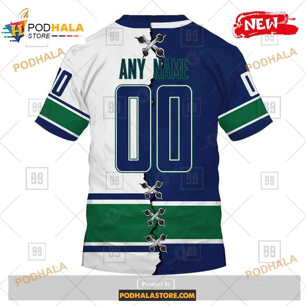Sporty Vancouver Canucks 3D Print Hoodie With Split Design And Team Logo Sporty Vancouver Canucks 3D Print Hoodie With Split Design And Team Logo