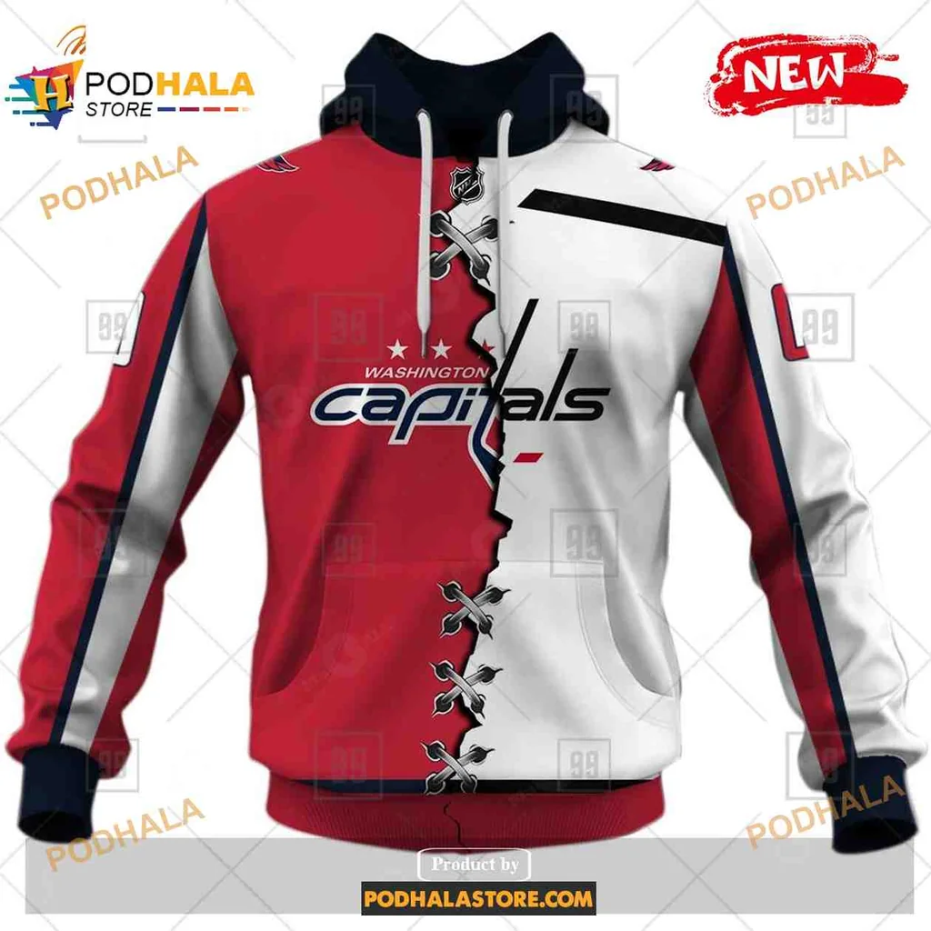 Sporty Washington Capitals 3d Hoodie With Bold Red And White Design