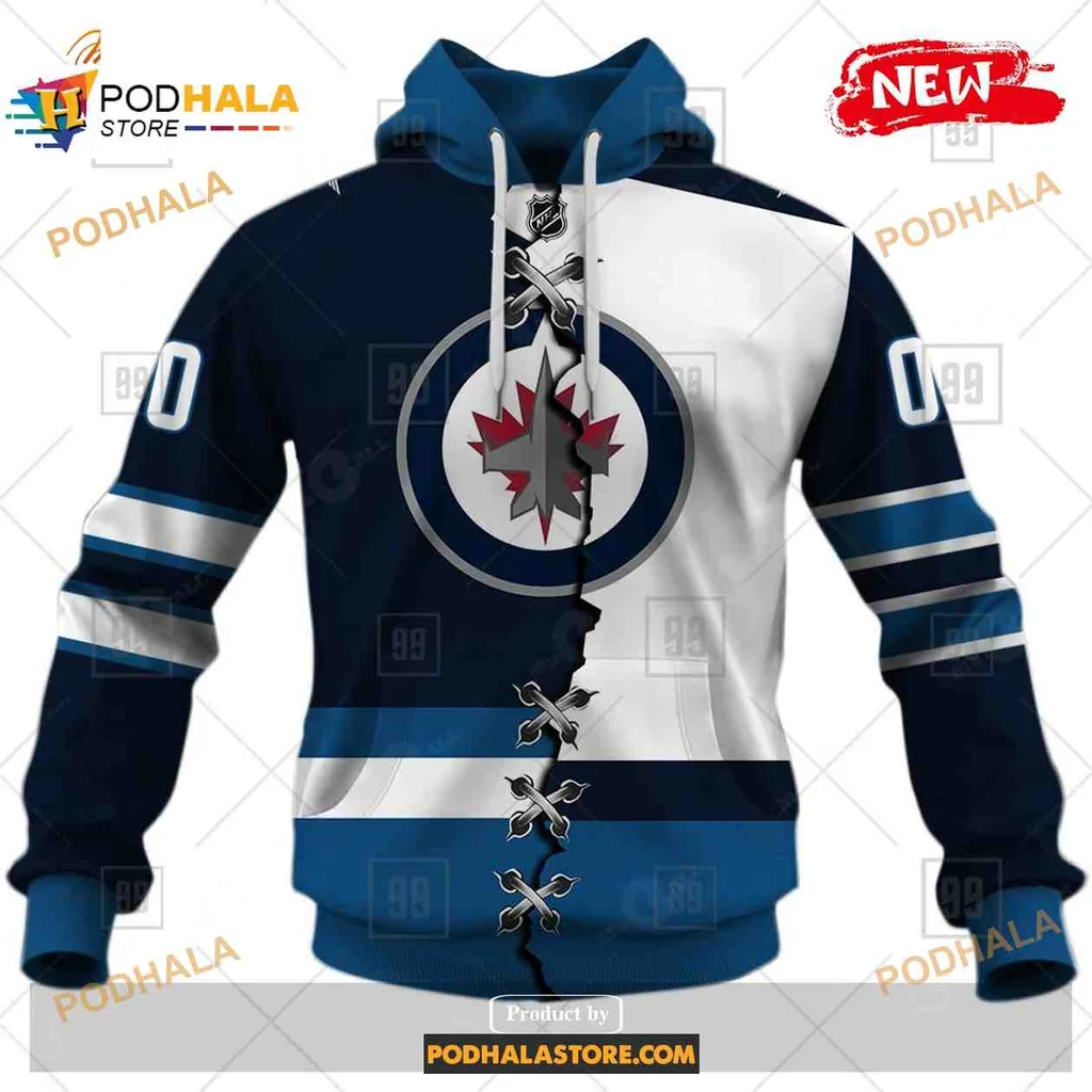 Sporty Winnipeg Jets 3d Hoodie With Lace Up Detail And Team Colors