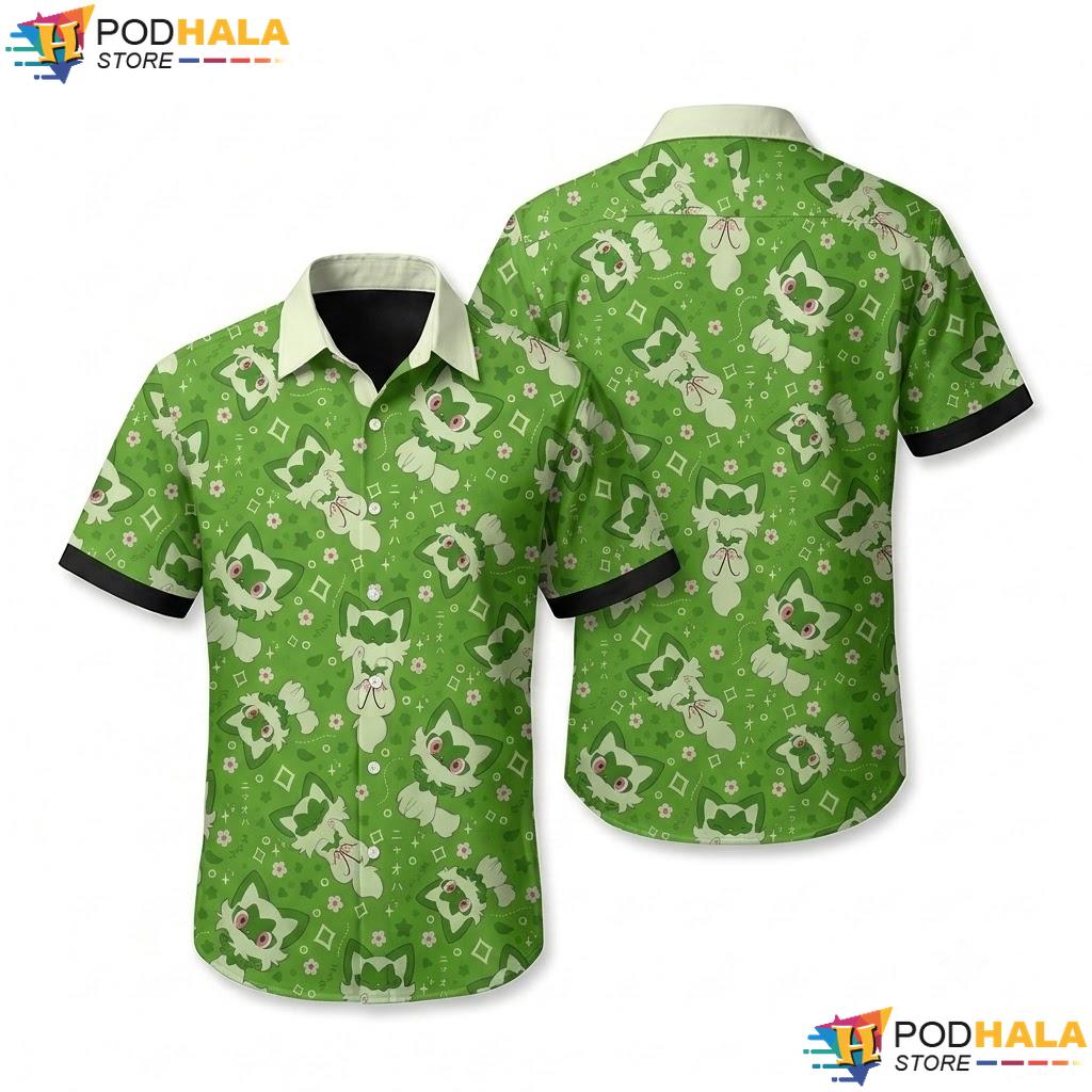 Sprigatito Green Pattern Hawaiian Shirt Cozy Nature Inspired Top