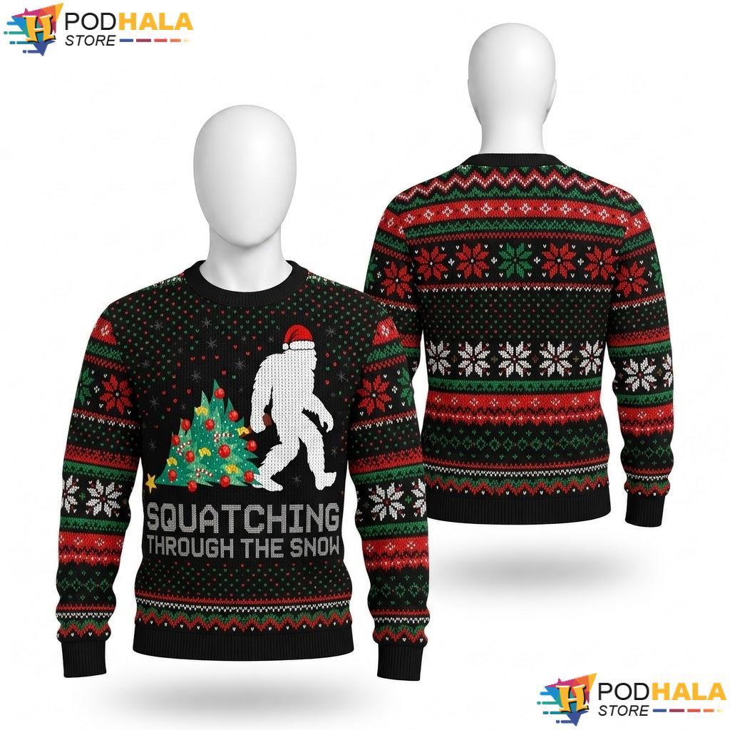 Squatching Through Snow Bigfoot Christmas Sweater Sasquatch Outfit
