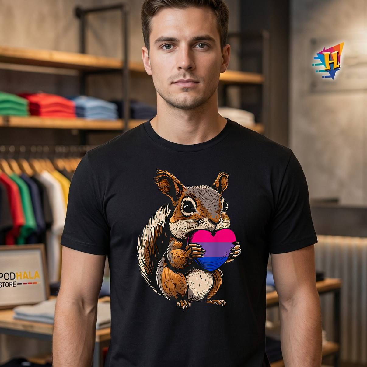 Squirrel Heart Bi Pride Bisexual Shirt Bisexuality Flag LGBTQ For Mens
