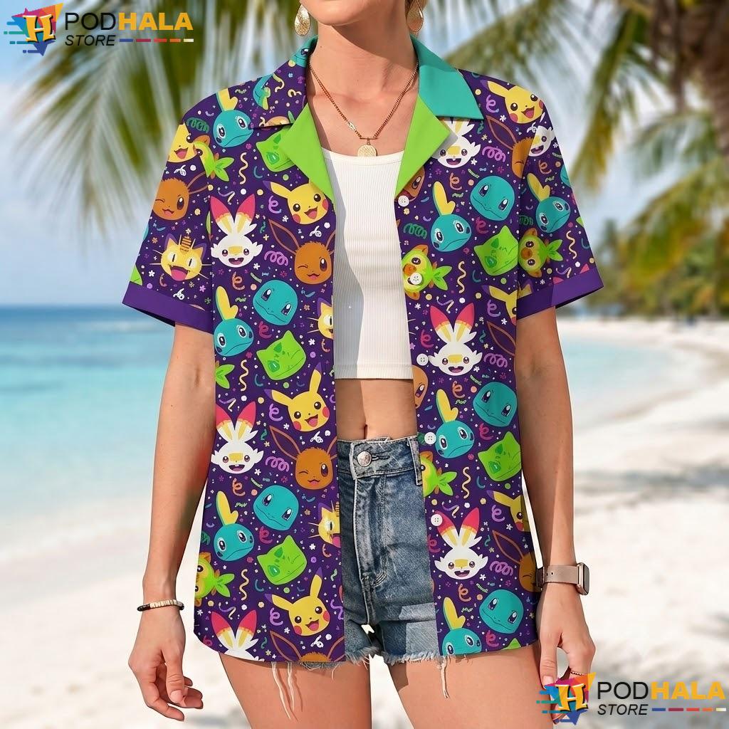 Squirtle Squad Short-sleeve button-up shirt Cute Kawaii Pattern Anime Summer Top Squirtle Squad Short-sleeve button-up shirt Cute Kawaii Pattern Anime Summer Top