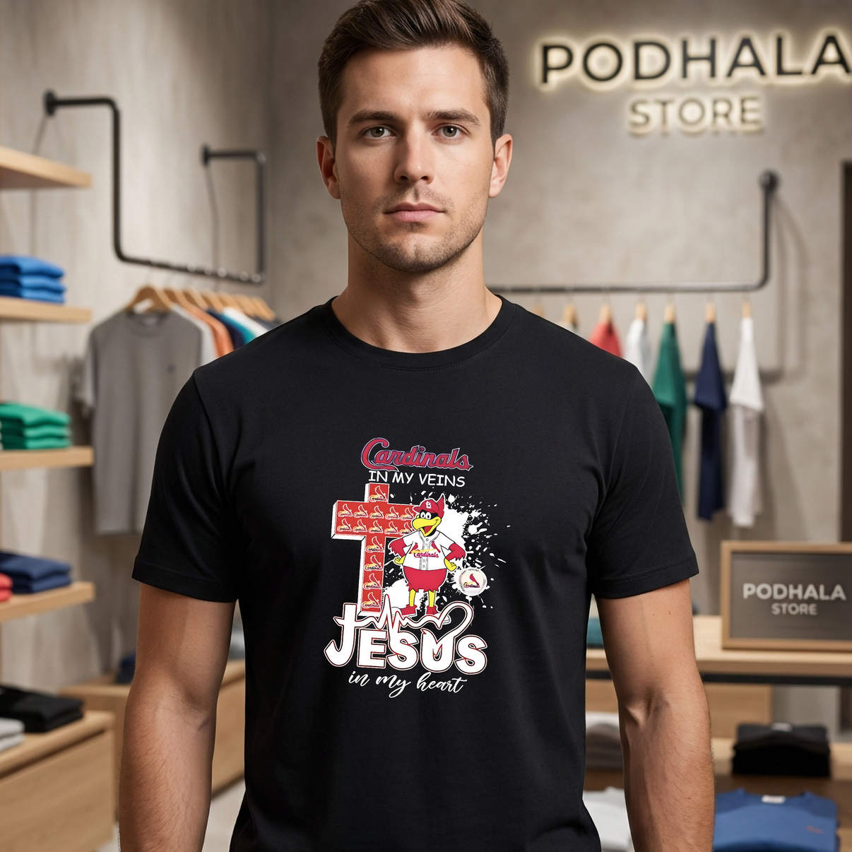 St Louis Cardinals Mascot Jesus Shirt 2026 In My Veins In My Heart Baseball