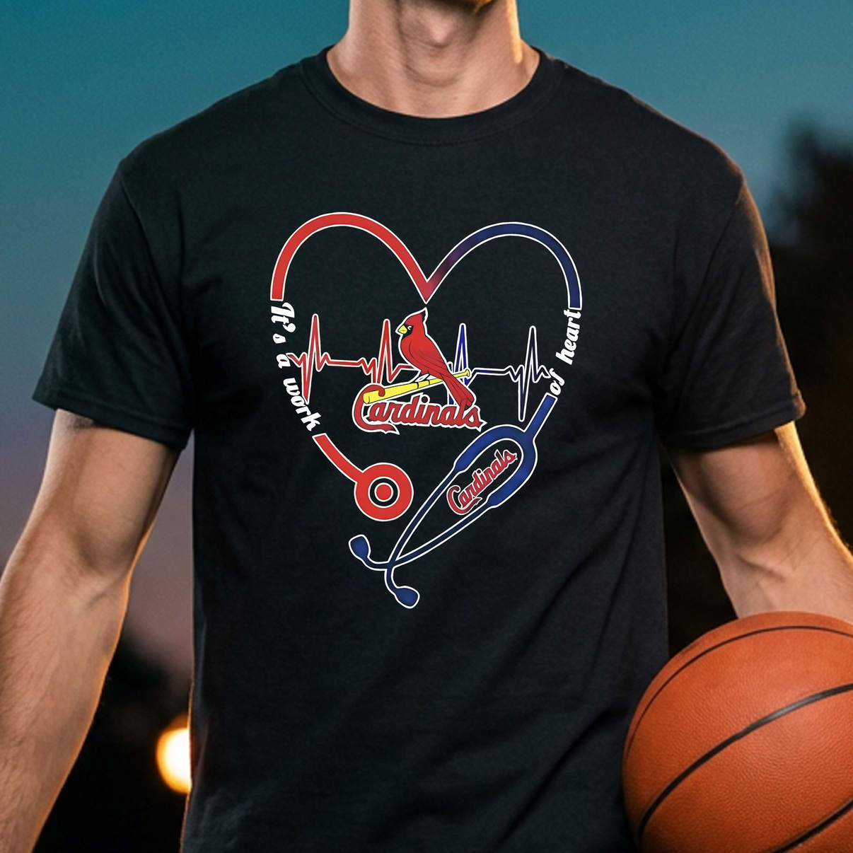 St Louis Cardinals Stethoscope Shirt Heartbeat Work Of Heart Graphic Womens