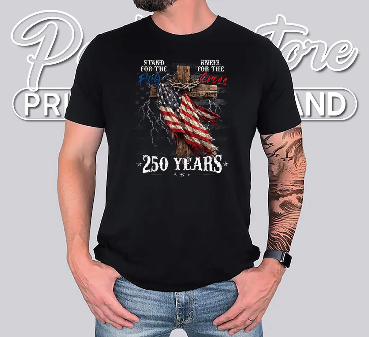 Stand For The Flag Kneel For The Cross T-Shirt 250 Years Christian Stand For The Flag Kneel For The Cross T-Shirt 250 Years Christian