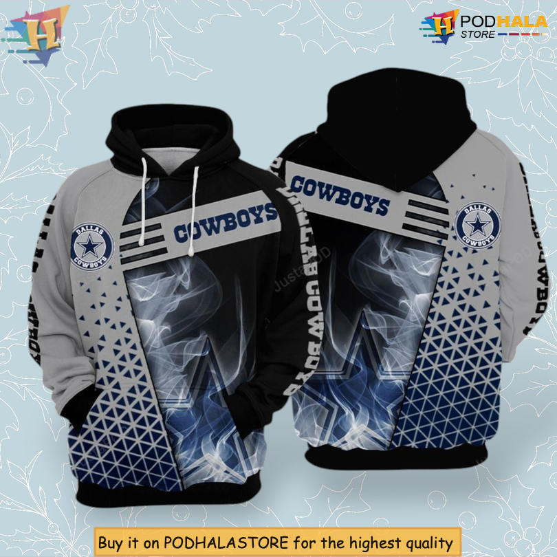 Star Smoke Pattern Dallas Cowboys Hoodie With Zipper 3D NFL Edition