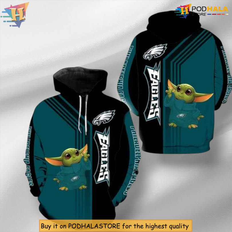 Star Wars Inspired Philadelphia Eagles Womens Hoodie 3D Baby Yoda Design