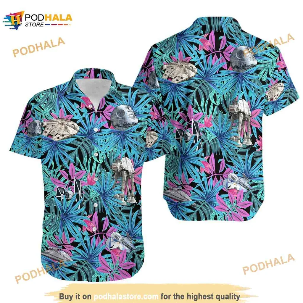 Star Wars Tropical Hawaiian Shirt With Millennium Falcon And At At Design