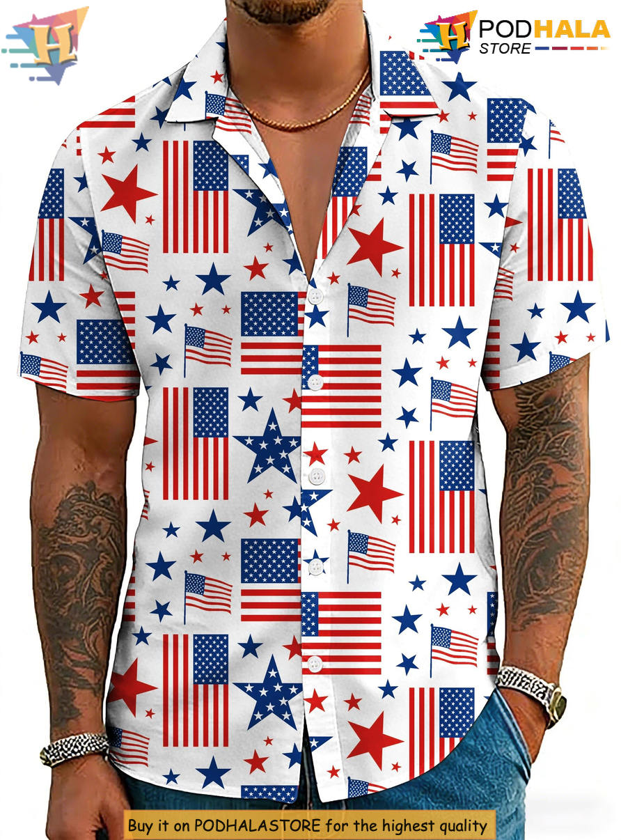 Star White 4th Of July Flag Hawaiian Shirt 2026 America 250th Fan Apparel Gear