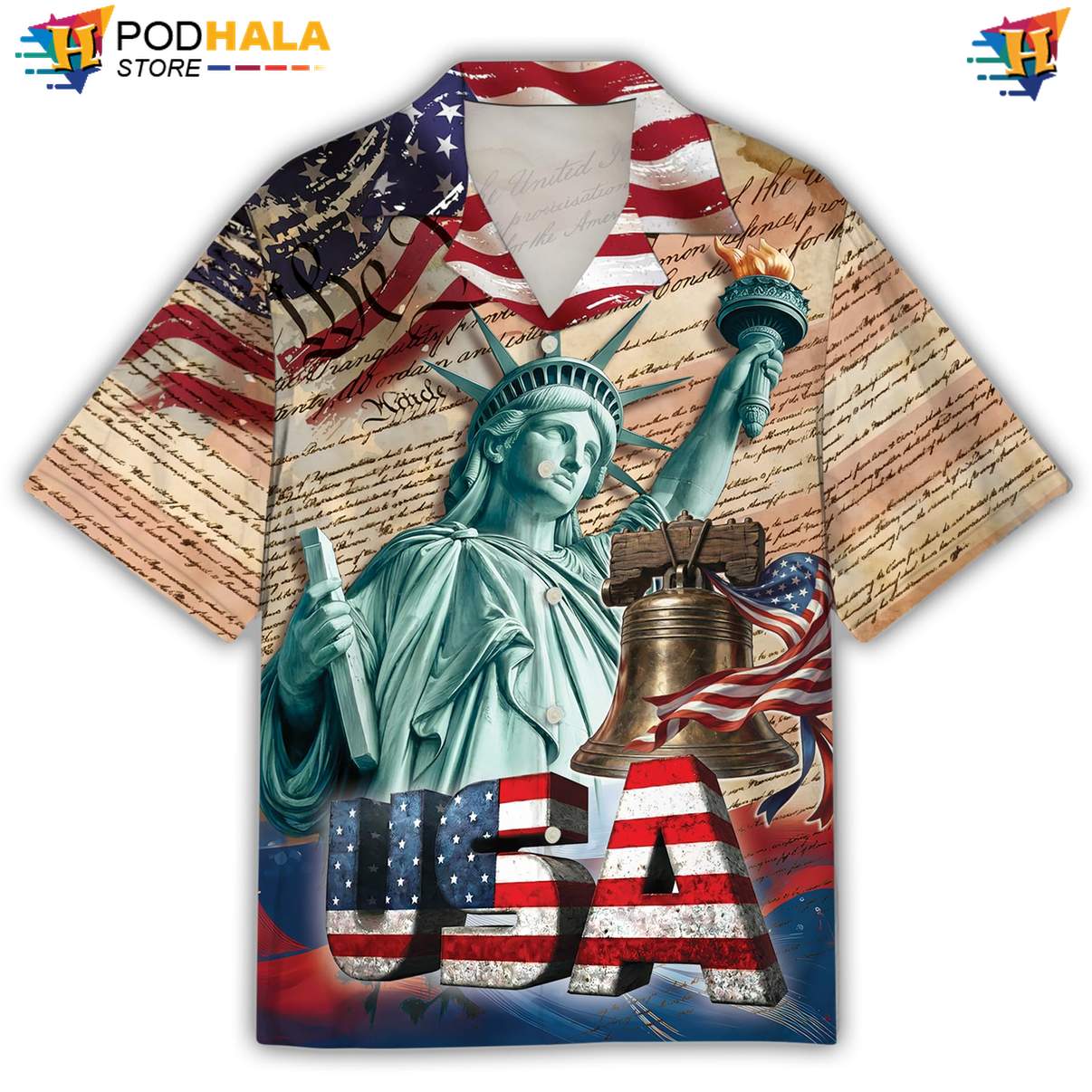 Statue Of Liberty Hawaiian Shirt Mens Tropical Beach Button Down Resort Top