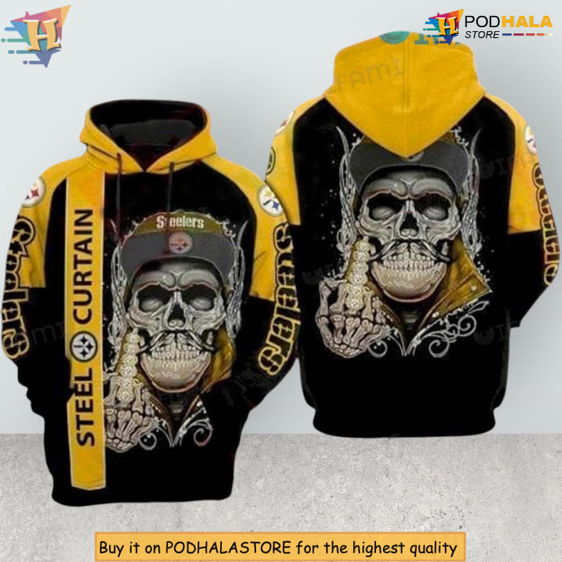 Steel Curtain Hat Skull Custom Number Pittsburgh Steelers Hoodie Death Skull Style