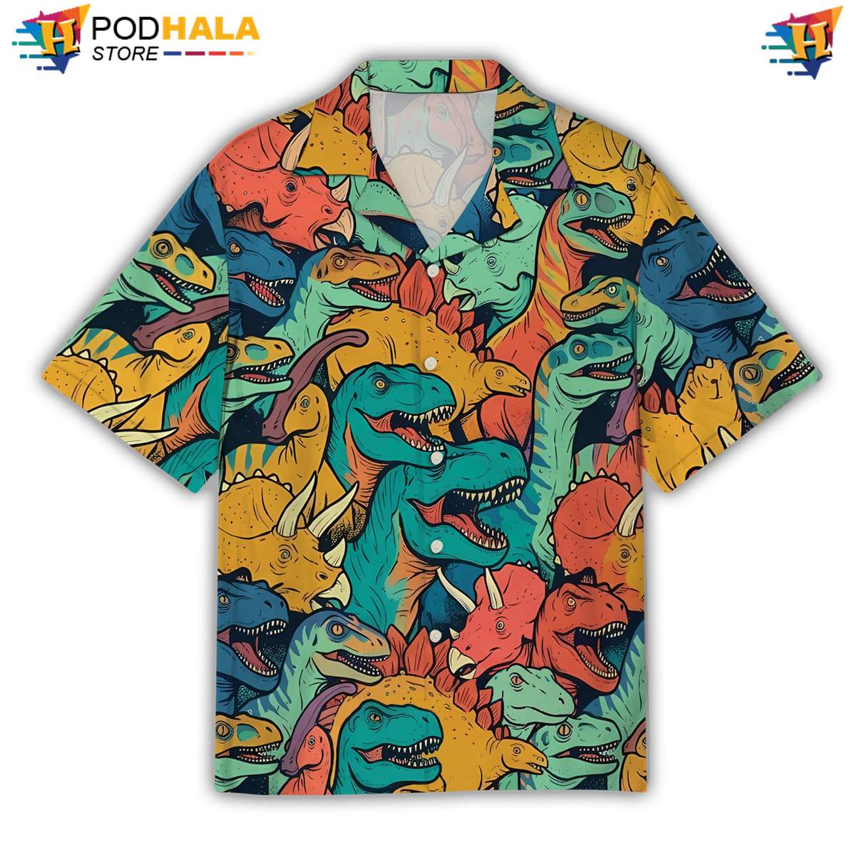 Stickbomb Dino Aloha Shirt Mens Casual Beach Button Down Summer Camp Gear