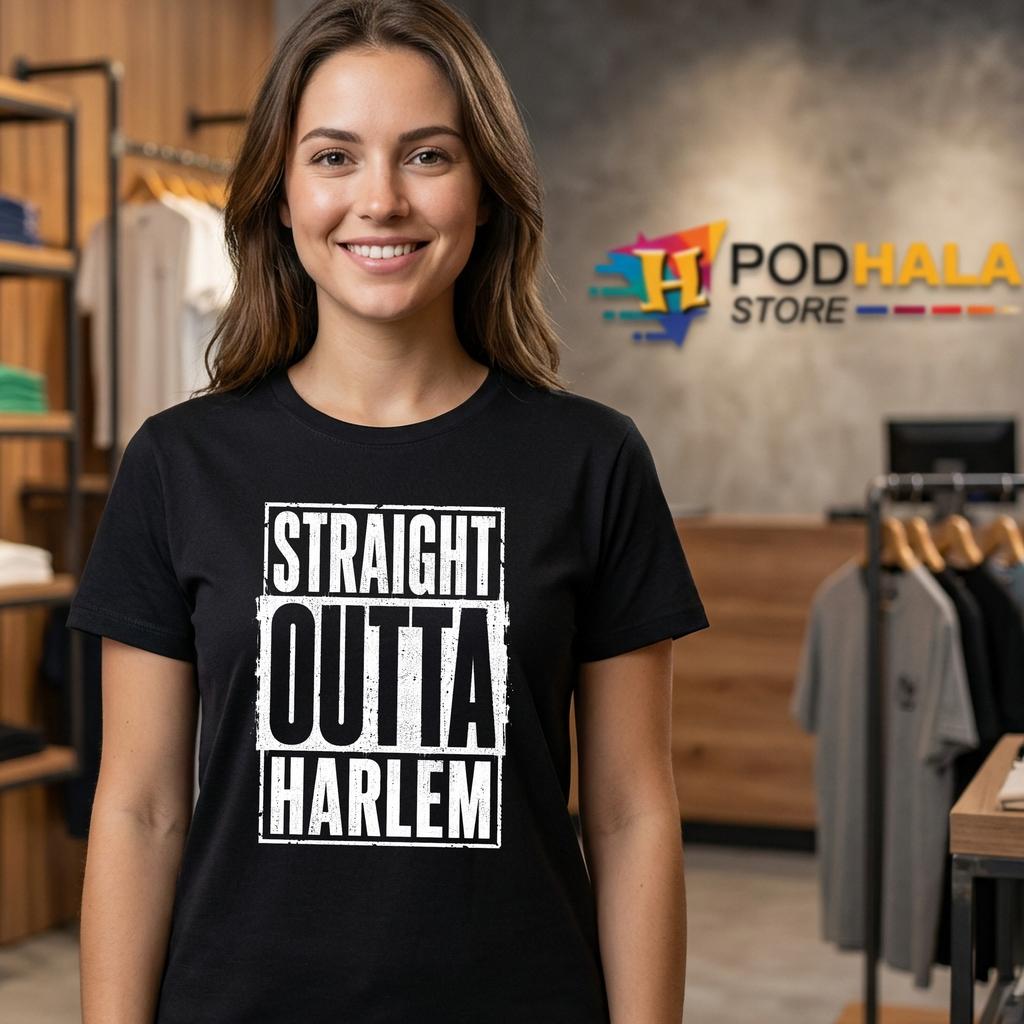 Straight Outta Harlem T-Shirt Funny New York City Retro Hip Hop Graphic Top