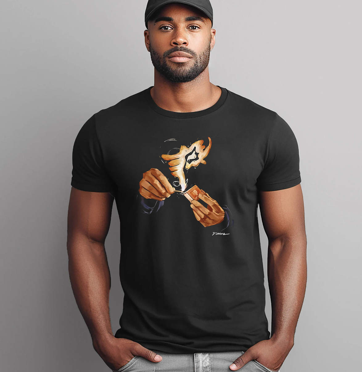 Strike And Ignite Art Retro Shirt Vintage Graphic Novelty Casual Mens Fan