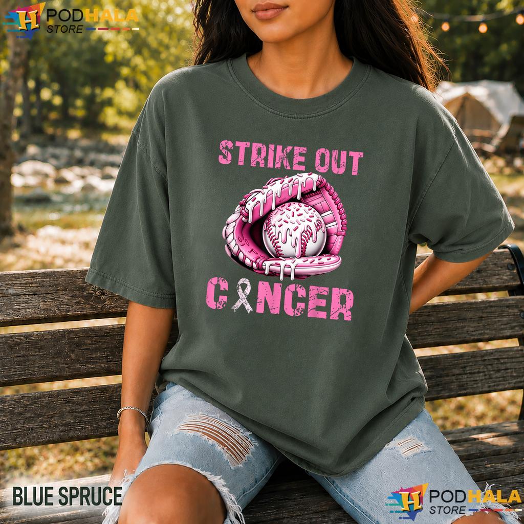 Strike Out Baseball Drip Comfort Colors TShirt Pink Ribbon Breast Cancer