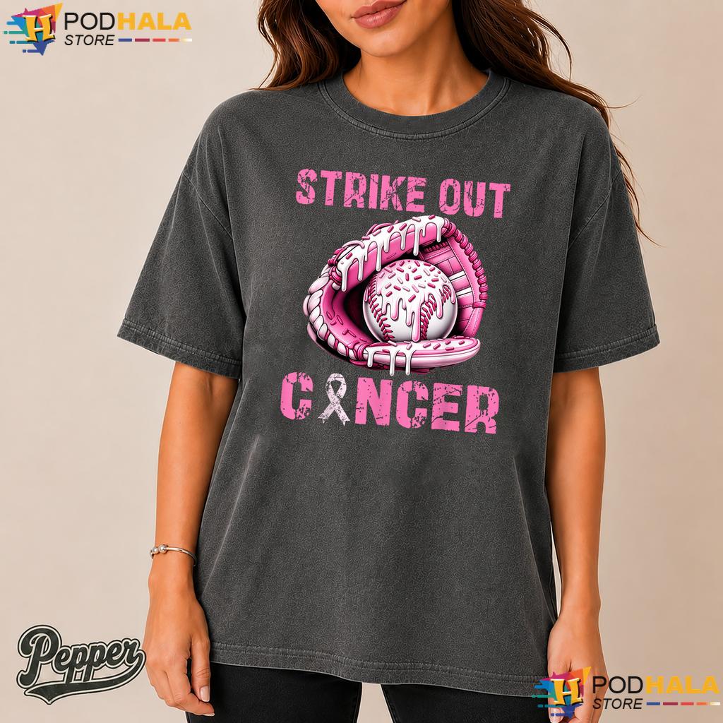 Strike Out Baseball Drip Comfort Colors T-Shirt Pink Ribbon Breast Cancer Strike Out Baseball Drip Comfort Colors T-Shirt Pink Ribbon Breast Cancer