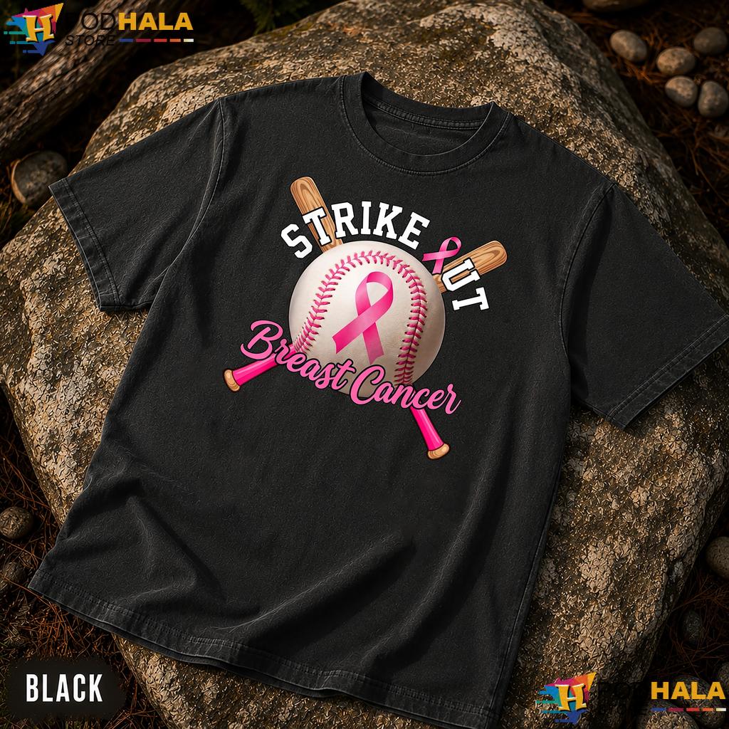 Strike Out Baseball Pink Comfort Colors T-Shirt Breast Cancer Ribbon