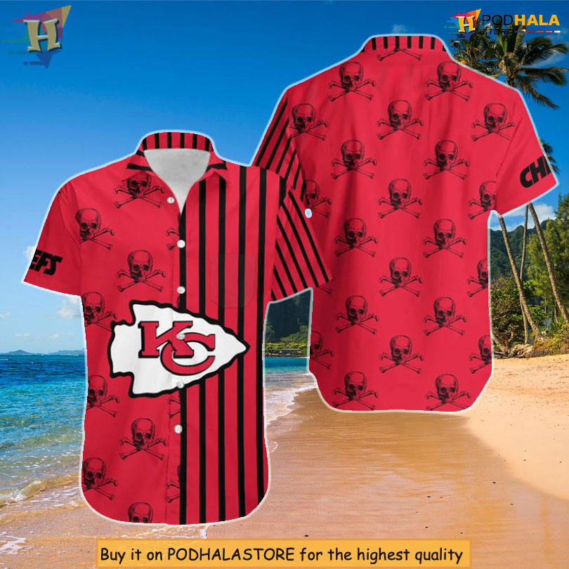 Stripes and Skull Artwork Kansas City Chiefs Hawaiian Shirt 3D Edition Stripes and Skull Artwork Kansas City Chiefs Hawaiian Shirt 3D Edition