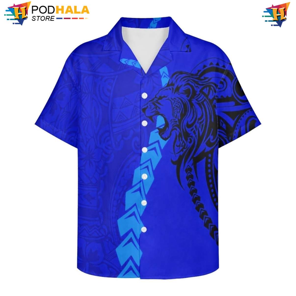 Stripes Line Lion Aloha Shirt Mens Polynesian Samoa Traditional Resort Wear