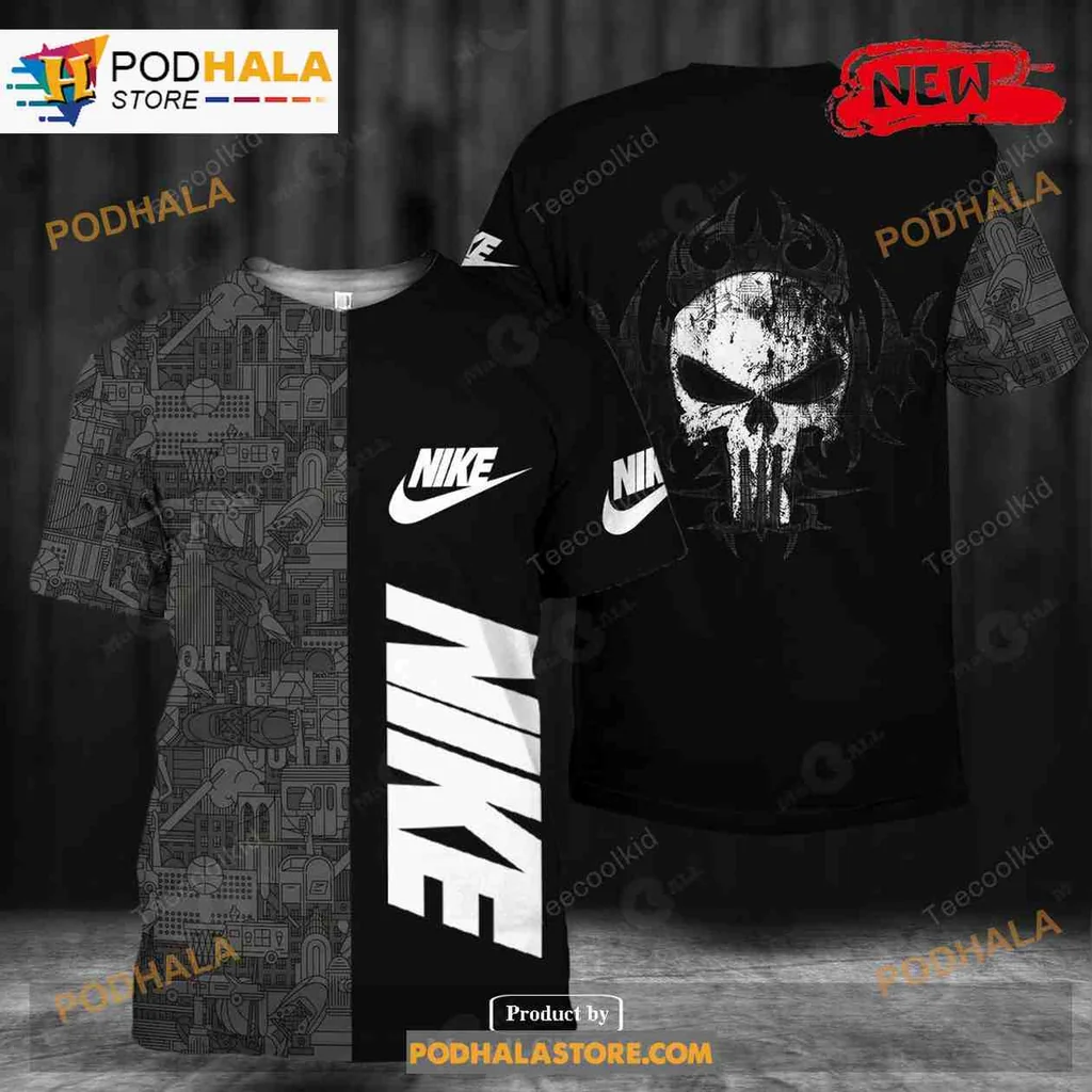 Stylish Black Skull All Over Print Hoodie Featuring Nike Logo For Edgy Streetwear Stylish Black Skull All Over Print Hoodie Featuring Nike Logo For Edgy Streetwear